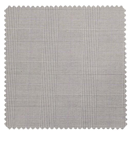 J.Hamsptead by Siyaram's Light Grey Polyester Viscose Self Broad Checks Unstitched Suiting Fabric