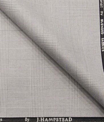 J.Hamsptead by Siyaram's Light Grey Polyester Viscose Self Broad Checks Unstitched Suiting Fabric