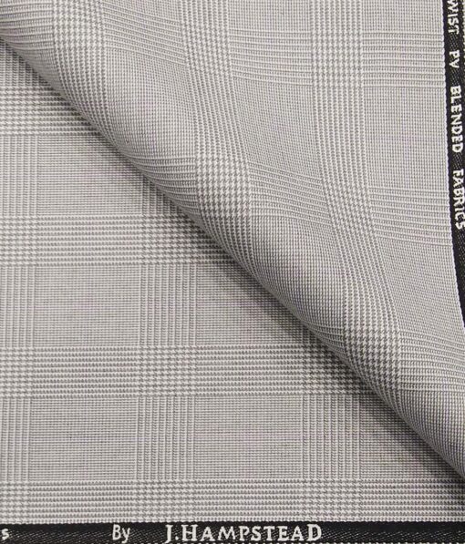 J.Hamsptead by Siyaram's Light Grey Polyester Viscose Self Broad Checks Unstitched Suiting Fabric