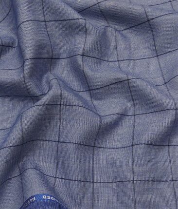 J.Hamsptead by Siyaram's Light Blue Polyester Viscose Navy Blue Checks Unstitched Suiting Fabric