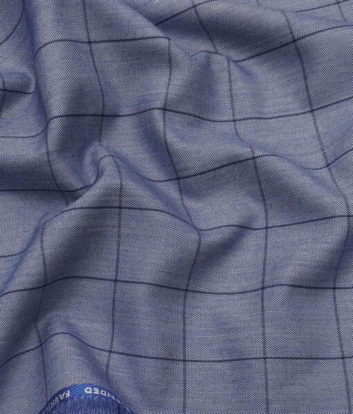 J.Hamsptead by Siyaram's Light Blue Polyester Viscose Navy Blue Checks Unstitched Suiting Fabric