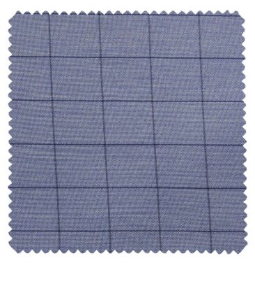 J.Hamsptead by Siyaram's Light Blue Polyester Viscose Navy Blue Checks Unstitched Suiting Fabric
