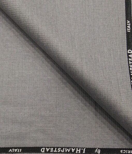 J.Hamsptead by Siyaram's Light Grey Polyester Viscose Self Structured Unstitched Suiting Fabric