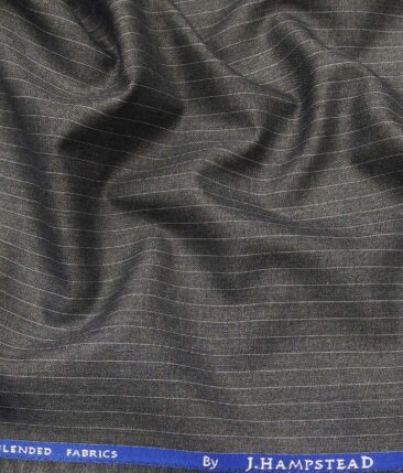 J.Hamsptead by Siyaram's Light Grey Polyester Viscose White Striped Unstitched Suiting Fabric