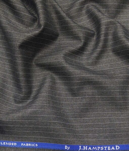 J.Hamsptead by Siyaram's Light Grey Polyester Viscose White Striped Unstitched Suiting Fabric