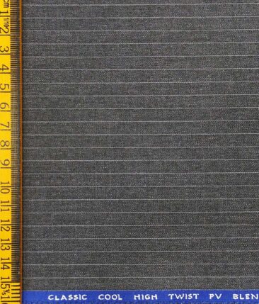 J.Hamsptead by Siyaram's Light Grey Polyester Viscose White Striped Unstitched Suiting Fabric
