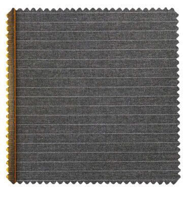 J.Hamsptead by Siyaram's Light Grey Polyester Viscose White Striped Unstitched Suiting Fabric