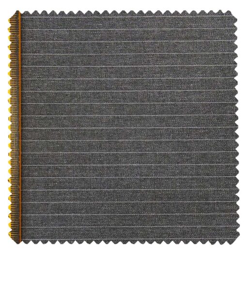J.Hamsptead by Siyaram's Light Grey Polyester Viscose White Striped Unstitched Suiting Fabric