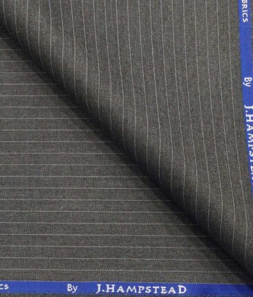 J.Hamsptead by Siyaram's Light Grey Polyester Viscose White Striped Unstitched Suiting Fabric