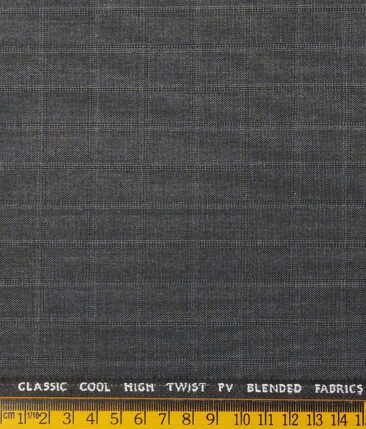 J.Hamsptead by Siyaram's Medium Grey Polyester Viscose Self Checks Unstitched Suiting Fabric