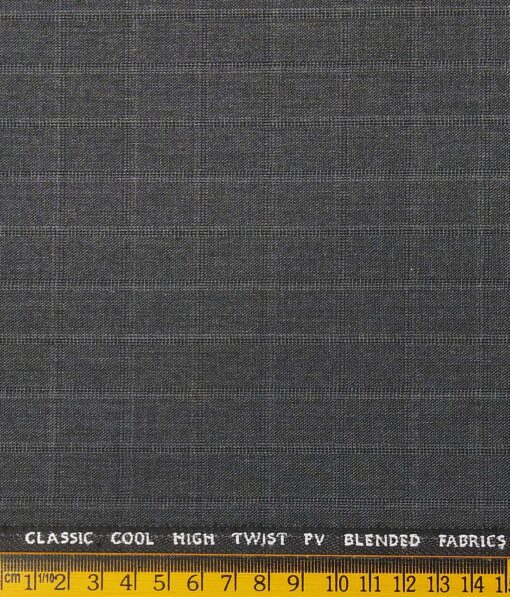 J.Hamsptead by Siyaram's Medium Grey Polyester Viscose Self Checks Unstitched Suiting Fabric
