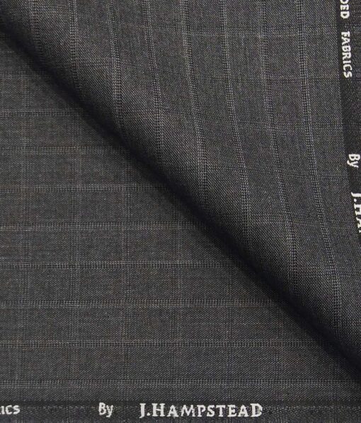 J.Hamsptead by Siyaram's Medium Grey Polyester Viscose Self Checks Unstitched Suiting Fabric