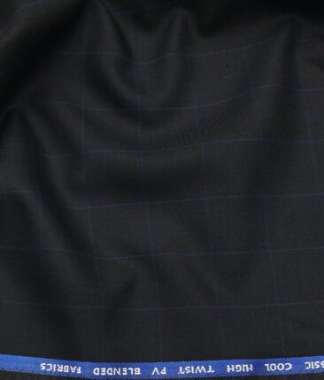 J.Hamsptead by Siyaram's Navy Blue Polyester Viscose Royal Blue Checks Unstitched Suiting Fabric