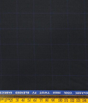 J.Hamsptead by Siyaram's Navy Blue Polyester Viscose Royal Blue Checks Unstitched Suiting Fabric