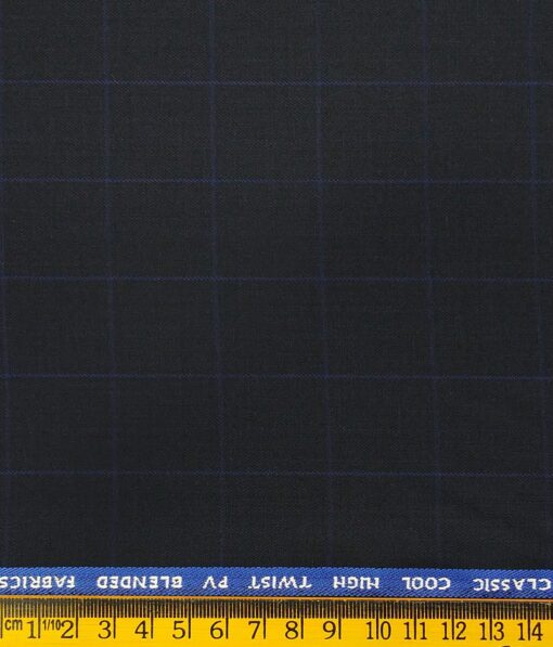 J.Hamsptead by Siyaram's Navy Blue Polyester Viscose Royal Blue Checks Unstitched Suiting Fabric