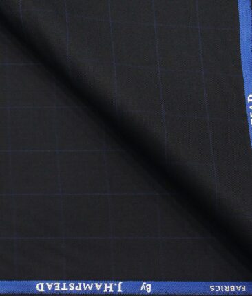 J.Hamsptead by Siyaram's Navy Blue Polyester Viscose Royal Blue Checks Unstitched Suiting Fabric