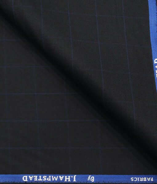 J.Hamsptead by Siyaram's Navy Blue Polyester Viscose Royal Blue Checks Unstitched Suiting Fabric