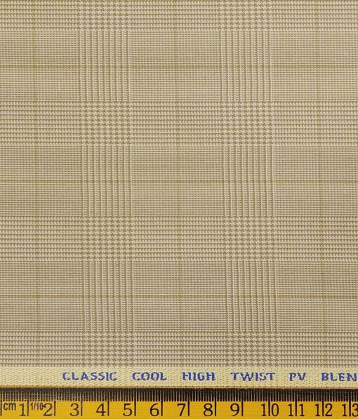 J.Hamsptead by Siyaram's Oat Beige Polyester Viscose Self Broad Checks Unstitched Suiting Fabric