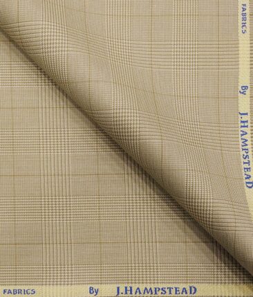 J.Hamsptead by Siyaram's Oat Beige Polyester Viscose Self Broad Checks Unstitched Suiting Fabric