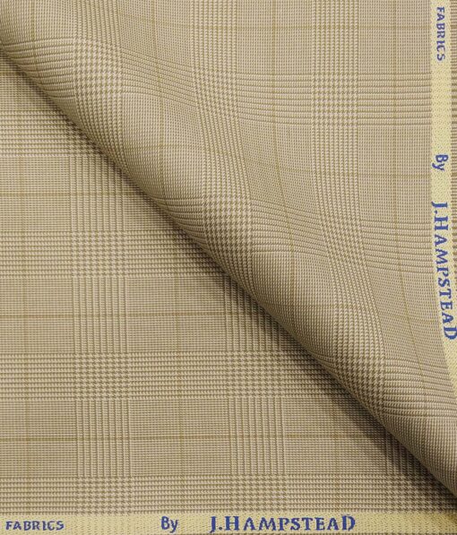 J.Hamsptead by Siyaram's Oat Beige Polyester Viscose Self Broad Checks Unstitched Suiting Fabric