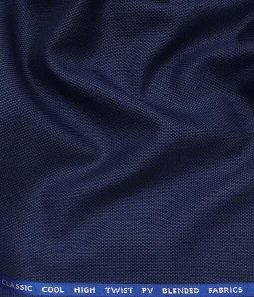 J.Hamsptead by Siyaram's Royal Blue Polyester Viscose Structured Unstitched Suiting Fabric