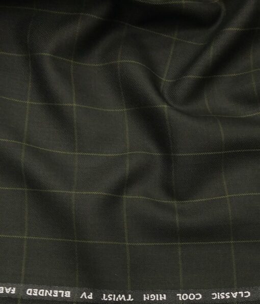 J.Hamsptead by Siyaram's Dark Seaweed Green Polyester Viscose Green Checks Unstitched Suiting Fabric