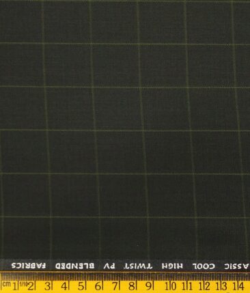 J.Hamsptead by Siyaram's Dark Seaweed Green Polyester Viscose Green Checks Unstitched Suiting Fabric