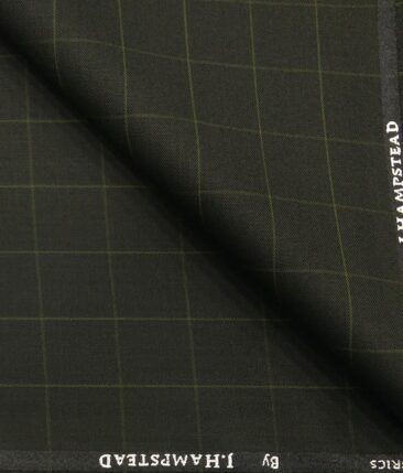 J.Hamsptead by Siyaram's Dark Seaweed Green Polyester Viscose Green Checks Unstitched Suiting Fabric