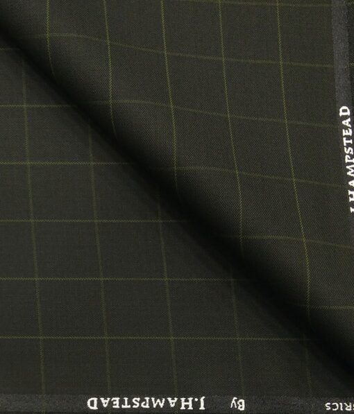 J.Hamsptead by Siyaram's Dark Seaweed Green Polyester Viscose Green Checks Unstitched Suiting Fabric
