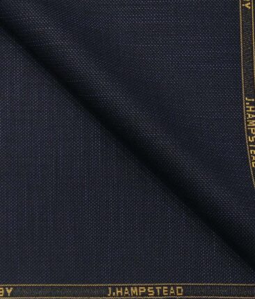 J.Hamsptead by Siyaram's Dark Blue Terry Rayon Jute Weave Structured Unstitched Suiting Fabric
