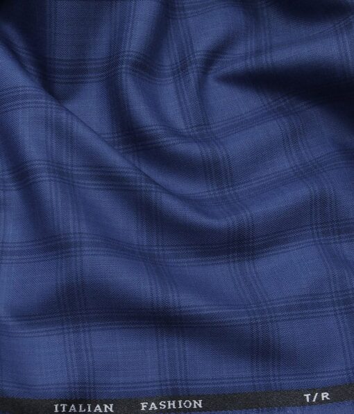 Marconi by Siyaram's Light BlueTerry Rayon Blue Broad Checks Unstitched Suiting Fabric