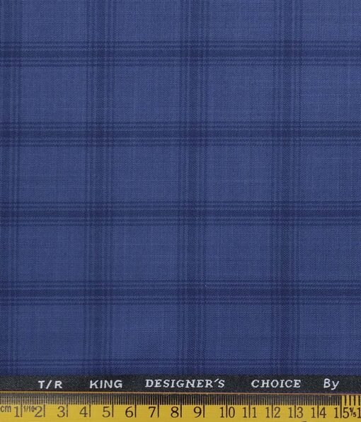 Marconi by Siyaram's Light BlueTerry Rayon Blue Broad Checks Unstitched Suiting Fabric