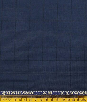 Raymond Dark Aegean Blue Polyester Viscose Black Checks Unstitched Suiting Fabric