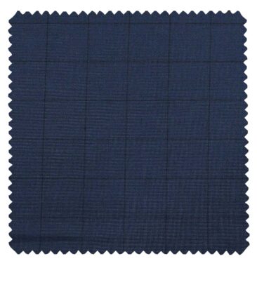 Raymond Dark Aegean Blue Polyester Viscose Black Checks Unstitched Suiting Fabric