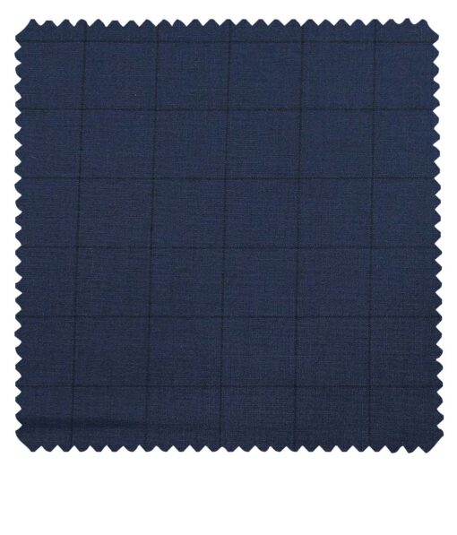 Raymond Dark Aegean Blue Polyester Viscose Black Checks Unstitched Suiting Fabric