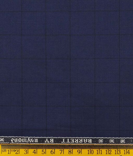 Raymond Dark Denim Blue Polyester Viscose Black Checks Unstitched Suiting Fabric