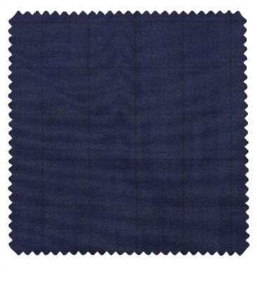 Raymond Dark Denim Blue Polyester Viscose Black Checks Unstitched Suiting Fabric