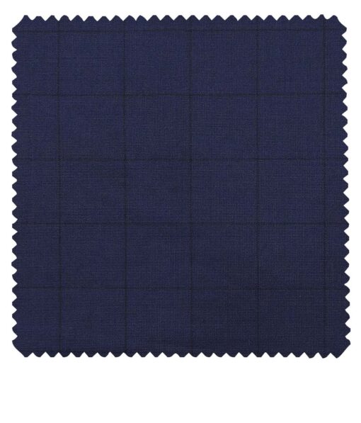 Raymond Dark Denim Blue Polyester Viscose Black Checks Unstitched Suiting Fabric
