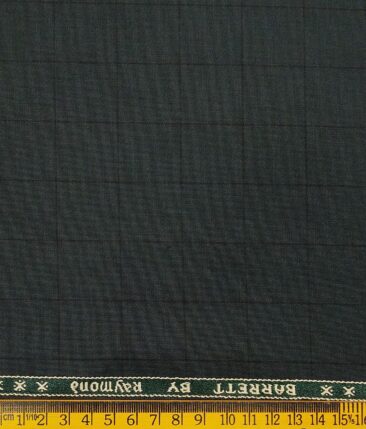 Raymond Pine Green Polyester Viscose Black Checks Unstitched Suiting Fabric
