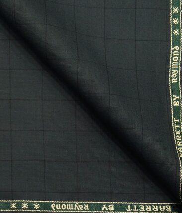 Raymond Pine Green Polyester Viscose Black Checks Unstitched Suiting Fabric