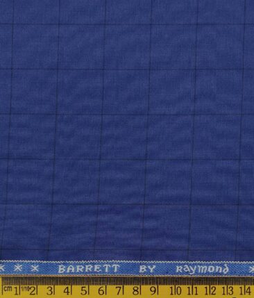 Raymond Bright Royal Blue Polyester Viscose Black Checks Unstitched Suiting Fabric