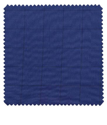 Raymond Bright Royal Blue Polyester Viscose Black Checks Unstitched Suiting Fabric