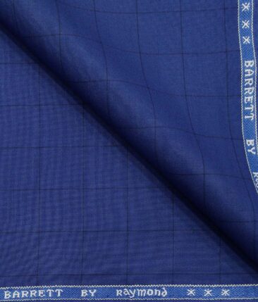 Raymond Bright Royal Blue Polyester Viscose Black Checks Unstitched Suiting Fabric