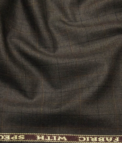 Raymond Dark Brown Polyester Viscose Self Checks Unstitched Suiting Fabric
