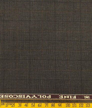 Raymond Dark Brown Polyester Viscose Self Checks Unstitched Suiting Fabric