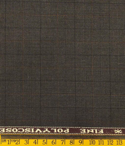 Raymond Dark Brown Polyester Viscose Self Checks Unstitched Suiting Fabric