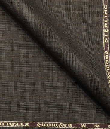Raymond Dark Brown Polyester Viscose Self Checks Unstitched Suiting Fabric