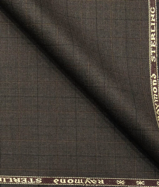 Raymond Dark Brown Polyester Viscose Self Checks Unstitched Suiting Fabric