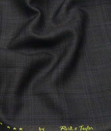 Reid & Taylor Dark Grey Polyester Viscose Self Checks Unstitched Suiting Fabric