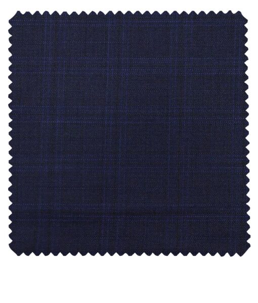 Reid & Taylor Dark Royal Blue Polyester Viscose Self Checks Unstitched Suiting Fabric